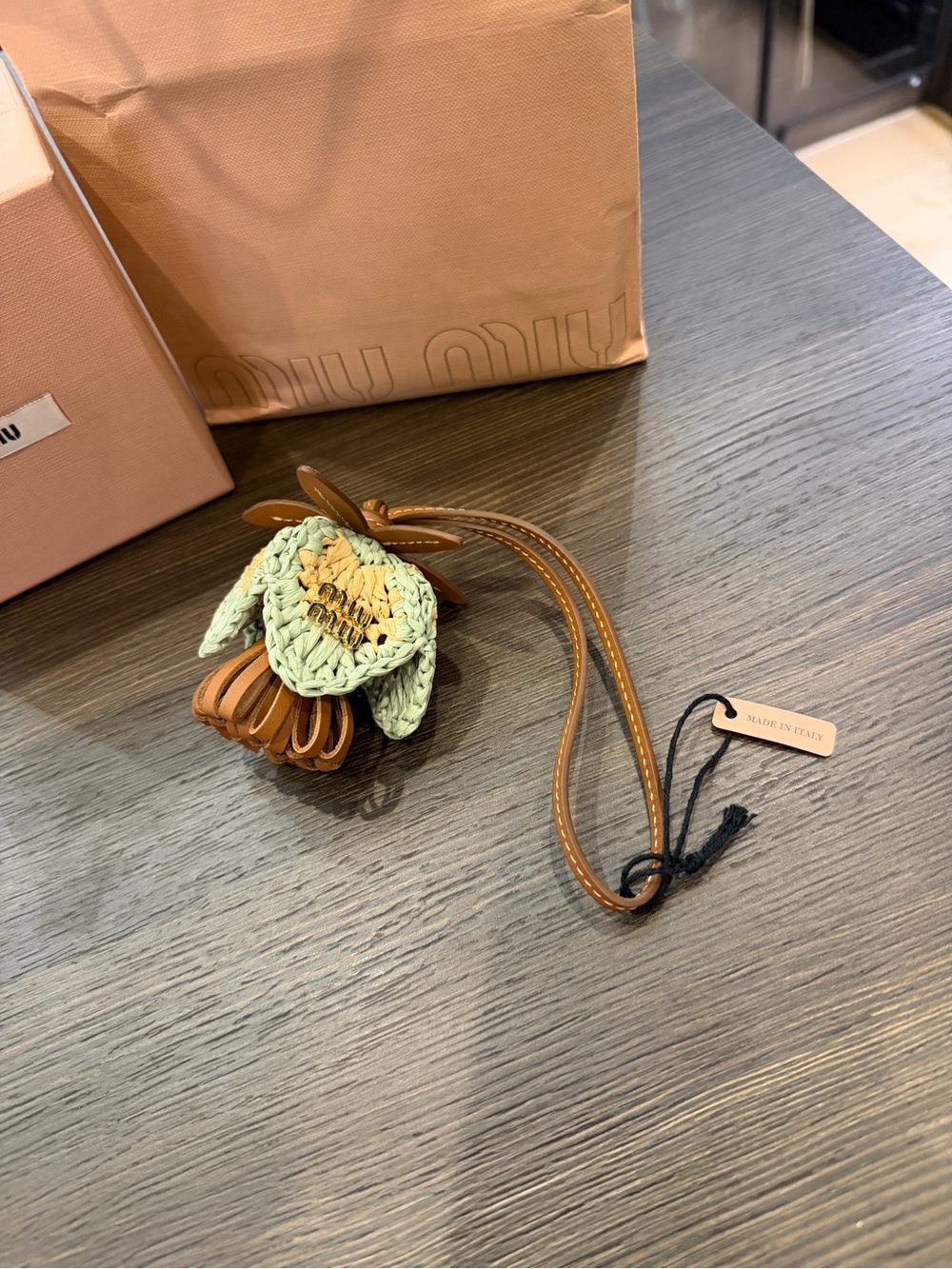 Miu Miu Acquamarine Crochet & Leather Flower Charm